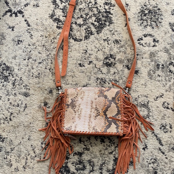Naughty Monkey Snakeskin & Suede Fringe Crossbody - Picture 2 of 6